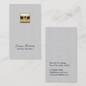 Carte De Visite Joaillier Designer Or Monogramme Classé Cuir (Devant / Derrière)