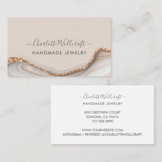 Carte De Visite Joaillier Designer Parties scintillant or rose Por (Devant / Derrière)