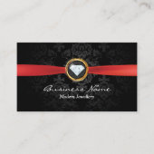 Carte De Visite Joaillier designer Red Ribbon Damask Moderne (Devant)