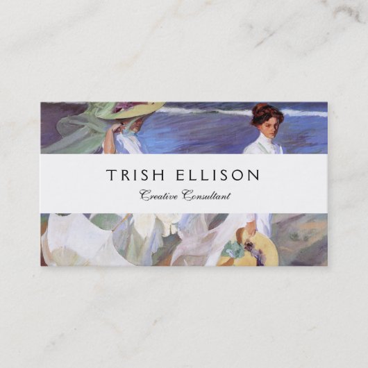 Carte De Visite Joaquin Sorolla Femmes Promenade Plage (Devant)