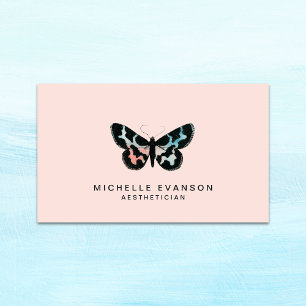 Carte De Visite Joli Aquarelle Papillon Logo rose pâle