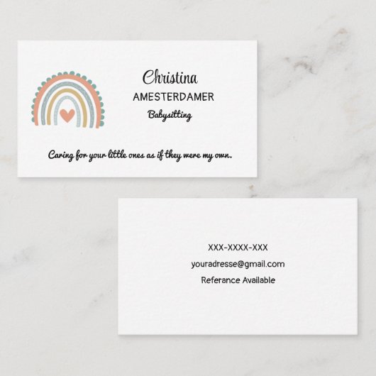 Carte De Visite Joli arc-en-ciel rose bleu Boho Babysitter Carré (Devant / Derrière)