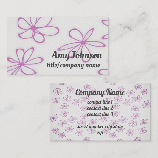 Carte De Visite joli art fleuri violet personnalisé double face (Devant / Derrière)