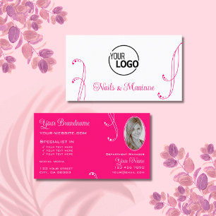 Carte De Visite Joli blanc rose chic Ornate avec logo et photo