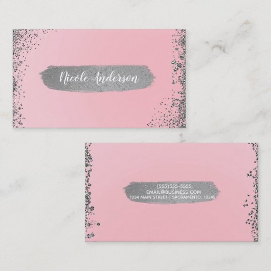 Carte De Visite Joli Blush rose Parties scintillant d'argent glam (Devant / Derrière)