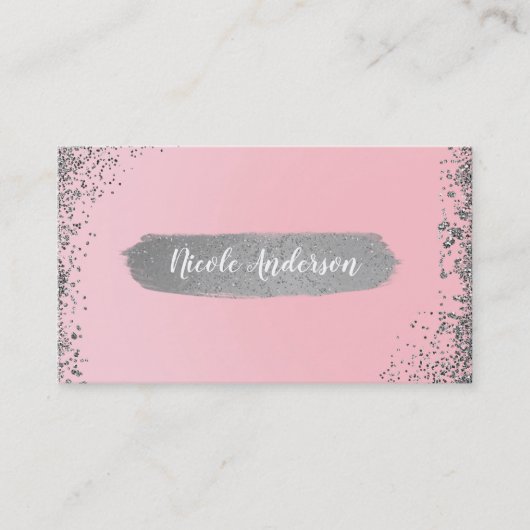Carte De Visite Joli Blush rose Parties scintillant d'argent glam (Devant)