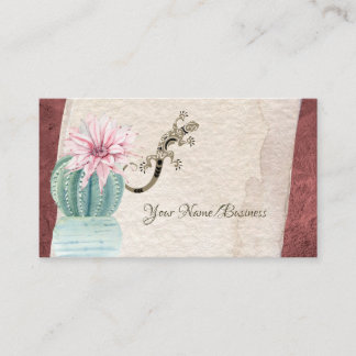 Carte De Visite Joli Cactus avec Fleur et Gecko Sud-Ouest