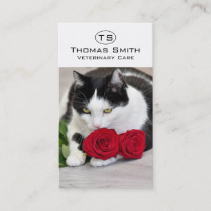 Carte De Visite Joli chat avec la rose rouge