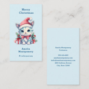 Carte De Visite Joli chaton en chapeau de Père Noël Joyeux Noël