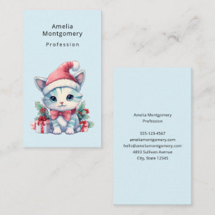 Carte De Visite Joli chaton en chapeau de Père Noël pour Noël