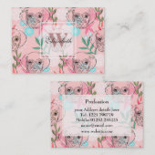 Carte De Visite Joli Chien Chien et Fleurs Roses Art Créatif (Devant / Derrière)