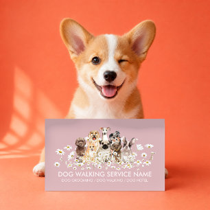 Carte De Visite Joli chien rose dans les marguerites, salle d'anim