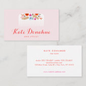 Carte De Visite Joli coiffeur rose Fille Coiffeuse Floral Comb Sal (Devant / Derrière)