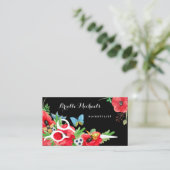 Carte De Visite Joli coiffeur Rouge Poppy Floral Avec Ciseaux (Debout devant)