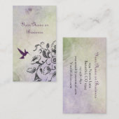 Carte De Visite Joli colibri et fleurs en silhouette (Devant / Derrière)