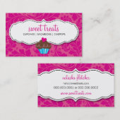 CARTE DE VISITE joli cupcake fleuri rose chaud (Devant / Derrière)