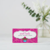 CARTE DE VISITE joli cupcake fleuri rose chaud (Debout devant)