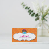 CARTE DE VISITE joli cupcake orange rose (Debout devant)