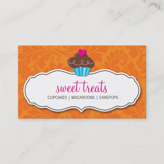 CARTE DE VISITE joli cupcake orange rose (Devant)
