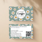 Carte De Visite Joli Daisy Floral Personnalisé Logo QR Code