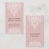 Carte De Visite JOLI DESIGN simple floral blanc rose pâle gris (Devant / Derrière)