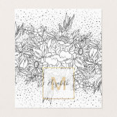 Carte De Visite Joli Doodé à fleurs et confetti noir blanc (Extérieur déplié)
