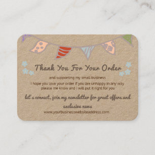 Carte De Visite Joli drapeau kraft Merci pour votre commande Code 