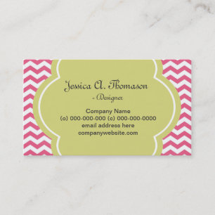 Carte De Visite Joli, élégant, rose moderne vert chevron
