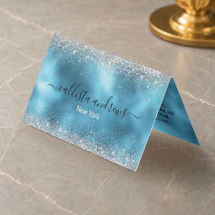 Carte De Visite Joli faux paillettes argent bleu