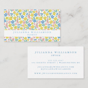 Carte De Visite Joli floral moderne Ditsy bleu jaune Floriste