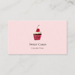 Carte De Visite Joli gâteau cupcake dessiné à la main en rose