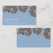 CARTE DE VISITE joli gras fleuri bleu brun (Devant / Derrière)