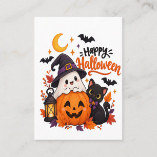 Carte De Visite Joli Joyeux Halloween Fantôme Citrouille Chat Noir