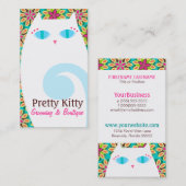 Carte De Visite Joli Kitty blanc et floral (Devant / Derrière)