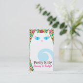 Carte De Visite Joli Kitty blanc et floral (Debout devant)