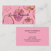 Carte De Visite Joli Luxe Rose Pâle Motif Fraise (Devant / Derrière)
