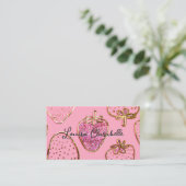 Carte De Visite Joli Luxe Rose Pâle Motif Fraise (Debout devant)