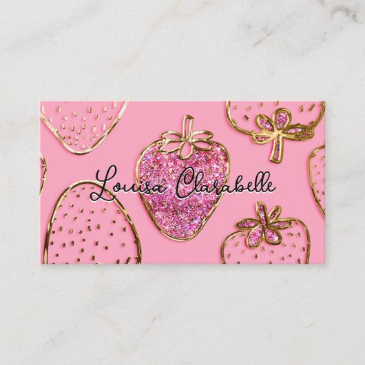 Carte De Visite Joli Luxe Rose Pâle Motif Fraise (Devant)