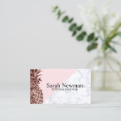 Carte De Visite Joli marbre rose élégant de blanc d'ananas d'or (Debout devant)