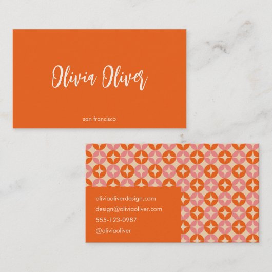 Carte De Visite Joli Moderne Rose Orange Écriture Calligraphique B (Devant / Derrière)
