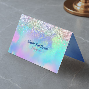 Carte De Visite Joli monogramme holographique iridescent pailleté