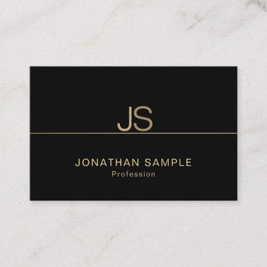 Carte De Visite Joli Monogramme Moderne Elégant Noir Or Luxe (Devant)