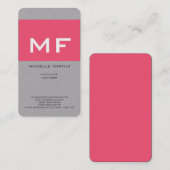 Carte De Visite Joli Monogramme rose blanc blanc gris Premium (Devant / Derrière)