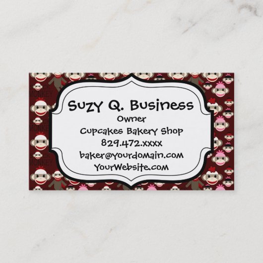 Carte De Visite Joli Motif de collage de singes rouges et roses (Devant)