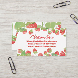 Carte De Visite Joli Nom de Filles Enfants Fraise Date de Jeu Appe