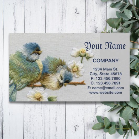 Carte De Visite joli oiseau à broderie turquoise à la menthe