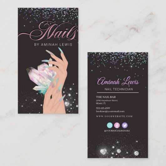 Carte De Visite Joli ongles de Parties scintillant Holographique (Devant / Derrière)