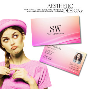 Carte De Visite Joli Pastel Couleur Courbé Décor Monogramme Photo