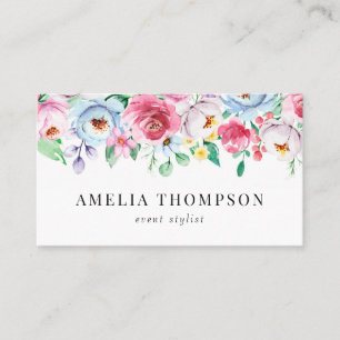 Carte De Visite Joli Pastel Watercolor Spring Floral Garland