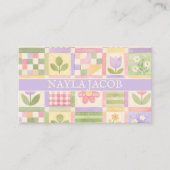 Carte De Visite Joli Patchwork Violet Vert Pastel Féminin (Devant)